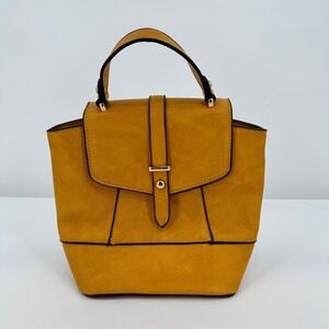 Mustard Yellow Faux Leather Convertible Backpack Crossbody HandBag Gold Hardware